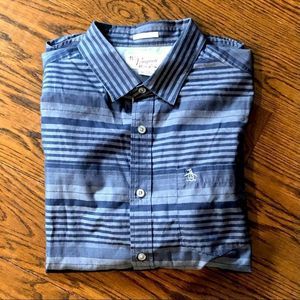 ORIGINAL PENGUIN Blue Striped Short Sleeve Button Down Shirt